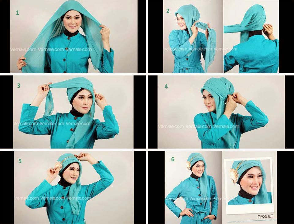 Cara mudah memakai jilbab  pesta  simple