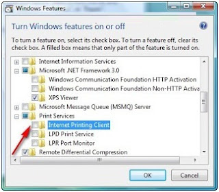 Menonaktifkan (disable) internet printing client di windows vista