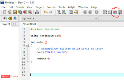 Tekan Compile & Run seperti pada gambar (pada bagian kanan atas)