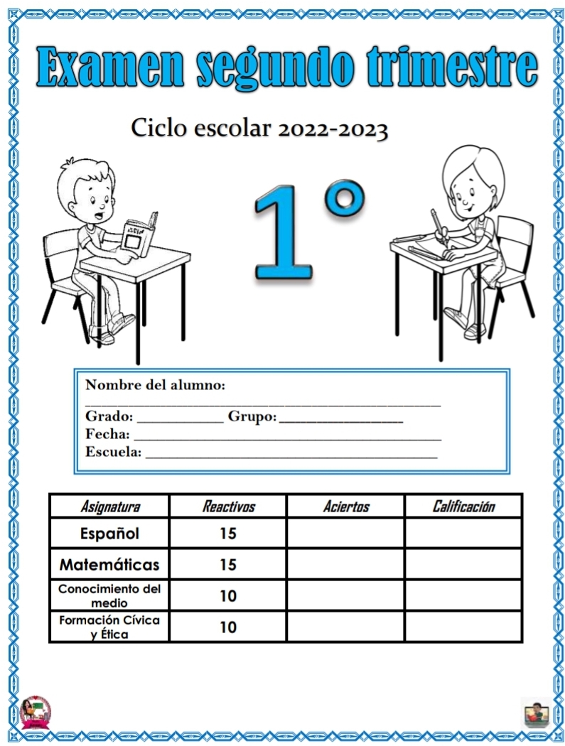 EXAMEN SEGUNDO TRIMESTRE PRIMER GRADO PRIMARIA 2022-2023 | MATERIAL  EDUCATIVO PRIMARIA