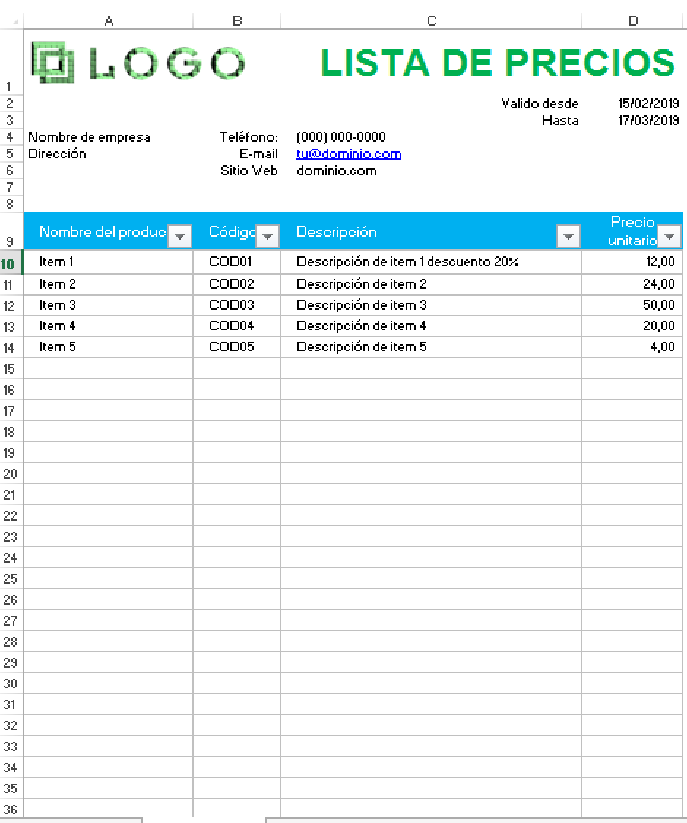 Excel Cursos y Plantillas Contables Plantilla de Lista