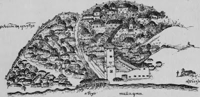 Malacca after Portuguese conquest, drawn by Gaspar Correia (Source.)