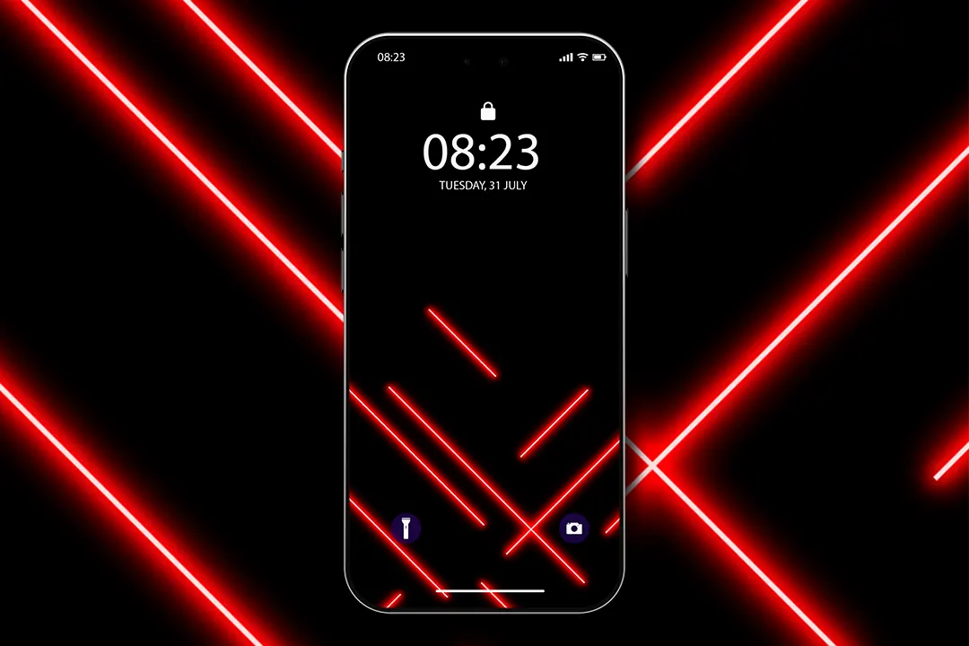 Black amoled phone wallpaper - Red Neon lines
