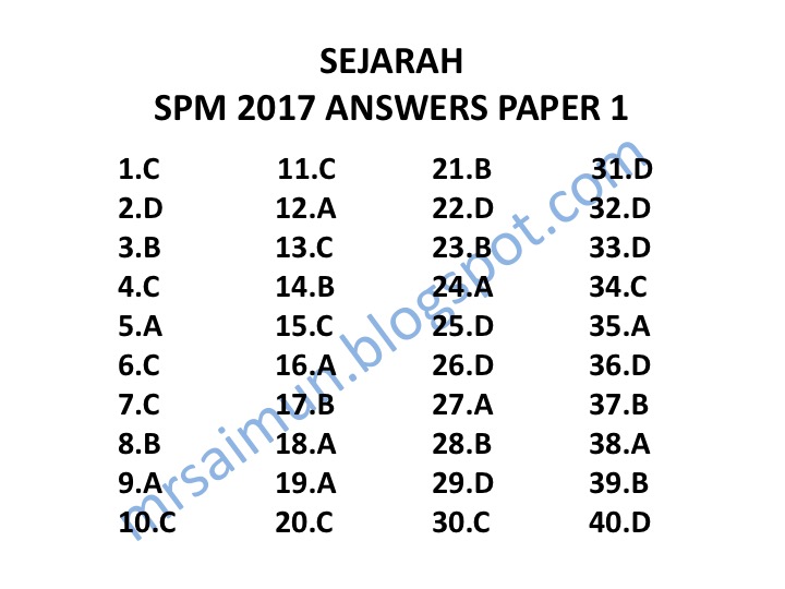 Jawapan Sejarah Kertas 1 Spm 2017