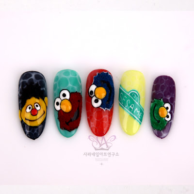 SESAME Characters Nail are, sesame nail art, wani velvet nail art