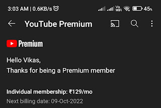 YouTube Premium Membership Screenshot