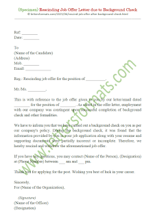 sample rescind job offer letter due to background check