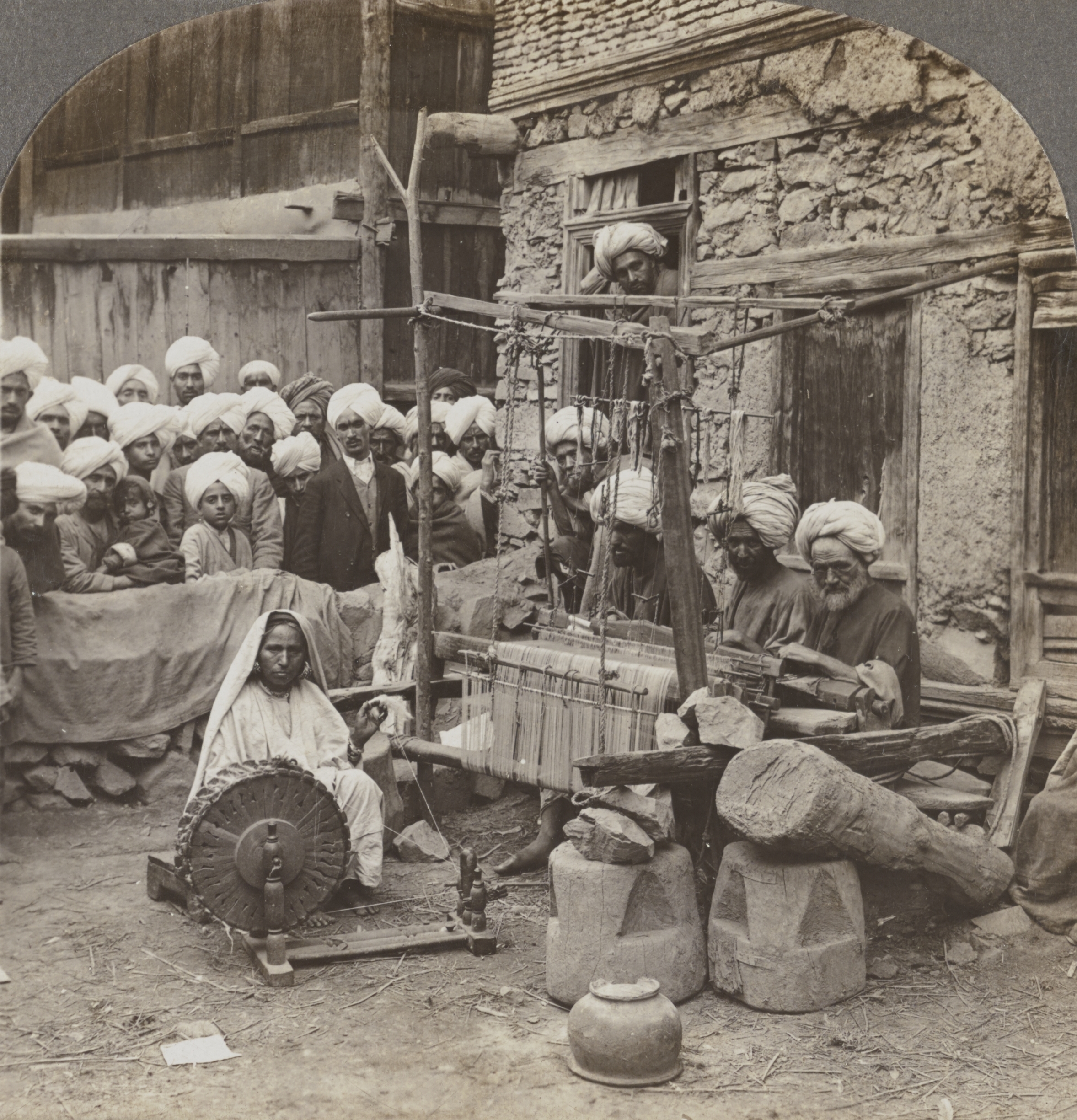 Spinning and Weaving of Woolen Kashmiri Shawls by Kashmiri Weavers, Srinagar, Jammu & Kashmir, India | Rare & Old Vintage Photos (1920)