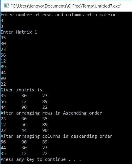 Arrange Rows in Ascending and Columns in Descending order