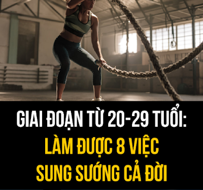 GIAI ĐOẠN 20-29 TUỔI: LÀM ĐƯỢC 8 VIỆC, SUNG SƯỚNG CẢ ĐỜI  Tuổi trẻ, vừa mới tốt nghiệp xong thì lại phải vội vã đi tìm công việc tốt và ganh đua vị trí, lo lắng kiếm tìm một nơi để ở, có hàng trăm hàng ngàn tình huống khác nhau xảy ra, nhưng bọn họ đều có chung một đặc điểm đó là tất cả đều không suy nghĩ thông suốt mọi sự tình.  Thế sự khó lường, chúng ta mới chỉ có hai mươi mấy tuổi, trong những năm quan trọng như vậy, mọi người đều có chút bối rối... đừng nên quá hoảng sợ. Hãy tin tưởng những gì bạn đang làm, phát triển kế hoạch của bạn và hoàn thành nó. Dưới đây là những việc mà chúng ta nên làm khi độ tuổi đang được tính là đôi mươi để gạt đi mọi lo âu phiền muộn.  1. Đọc sách và ghi chép sẽ làm sáng tỏ suy nghĩ của bạn  Đọc sách là cách thuận tiện tiện nhất để mở mang kiến thức ra thế giới, cũng khiến cho bạn và tâm hồn cao quý của bạn trở nên gần gũi hơn. Hơn nữa đọc sách còn có thể giúp bạn nhanh chóng tích lũy kinh nghiệm. Ghi chép là thói quen nên được bồi dưỡng. Nó ghi lại tất cả các phương pháp tổ chức của bạn và giúp công việc của bạn trở nên hiệu quả hơn. Đôi khi ghi chép cũng là một sự rung động của tâm hồn, là sự trải nghiệm cuộc sống của chính bạn.  2. Thiết lập một "thương hiệu cá nhân"  Sinh ra trong đời, bạn chính là bạn, là một cá thể độc lập. Tất cả mọi thứ thuộc về bạn sẽ là cửa sổ tiết lộ con người bạn. Từ hành động, lời nói hay trong các mối quan hệ sẽ nhìn thấy được phẩm chất con người bạn. Vì vậy nên hãy tạo dựng cho mình một "thương hiệu cá nhân" tốt đẹp trong mắt mọi người. Điều này rất quan trọng, vì nó có thể ảnh hưởng trực tiếp tới tương lai sự nghệp của bạn.  3. Thiết kế cuộc sống của bạn  Thời gian rảnh của bạn sẽ quyết định bạn sẽ trở thành người như thế nào. Vậy nên hãy sắp xếp hợp lý thời gian cá nhân của chính mình. Nếu cuộc sống của bạn đi không đúng hướng thì ít ra cũng quay đầu lại đúng hướng. Chúng ta không thể lựa chọn môi trường để sinh ra, cũng không thể lựa chọn ai là bạn cùng lớp hay là đồng nghệp vói mình.  Nhưng chúng ta có thể xây dựng một mạng lưới quan hệ thông qua Internet, thông qua đó kết giao với những người có cùng sở thích. Hãy nhớ rằng môi trường sống không do bạn lựa chọn nhưng lý tưởng sống là do chính bạn tự quyết định. Nên thiết kế sao cho cuộc sống của mình thật vui vẻ và có ý nghĩa. Tuổi đôi mươi, cuộc sống còn quá dài để cho bạn khám phá, không bao giờ là muộn cho những người luôn lạc quan.  4. Học cách đặt câu hỏi  Chúng ta không bao giờ có tất cả các câu trả lời sẵn trong đầu, nhưng có rất nhiều bạn trẻ hiện nay dường như không dám đặt câu hỏi. Nghe này, các bạn nên tìm kiếm thông tin khi còn ở độ tuổi đôi mươi. Thành thật mà nói, chúng ta thường không học các kỹ năng sống còn cần thiết trong các trường học, cho dù đó là tư vấn tài chính, sử dụng Internet hay cách giảm thiểu căng thẳng. Nhưng kiến thức là sức mạnh. Bây giờ bạn phải học cách tự giáo dục chính mình. Nếu bạn thấy rằng bạn không biết hoặc không chắc chắn, hãy chủ động đặt câu hỏi. Theo đuổi tri thức là điều tốt. Nếu bạn giữ im lặng, không ai biết rằng bạn có vấn đề này.  5. Đừng lúc nào cũng suy nghĩ tiêu cực  Khi tôi lớn lên, tôi đột nhiên phát hiện ra những người xung quanh tôi có xu hướng phàn nàn như thế nào. Họ không ngừng nói rằng họ thiếu kiên nhẫn và phàn nàn về tất cả trong cuộc sống, họ cũng lây nhiễm những cảm xúc tiêu cực với mỗi thành viên trong gia đình. Bởi vì họ, tôi quyết định rằng tôi phải chịu trách nhiệm về cuộc sống của mình.  Nếu bạn phàn nàn thường xuyên, thì bạn sẽ trở thành một nam châm năng lượng tiêu cực, và năng lượng tiêu cực đến với nhau sẽ làm cho cuộc sống của bạn trở nên khó khăn hơn. Khi ai đó hỏi: "Hôm nay bạn thế nào?" Một số người chỉ đáp lại "Hey, mệt mỏi"; "Một ngày dài, cả ngày đều phải làm việc", hay đại loại thế. Một số người sẽ trả lời với một sự tích cực nhỏ nhoi trong ngày. Bạn xem, nếu như ai ai cũng tỏ ra mệt mỏi khi đối diện nhau thì cuộc sống này thật nhàm chán. Vì vậy đừng để suy nghĩ tiêu cực lấy đi cuộc sống đẹp đẽ thời thanh xuân của bạn.  6. Hãy có thái độ sống lạc quan  Nếu nó không phải là sự lạc quan thiên phú, thì sẽ mất một chặng đường dài để trở nên năng động và cởi mở hơn. Cố gắng tự mở lòng mình, cung cấp năng lượng tinh thần cho người khác, và nói chuyện với những người năng động hơn. Mọi người có thể truyền cảm hứng cho nhau. Tất cả chúng ta ai rồi cũng đều có những ngày tồi tệ, nhưng cố gắng thể hiện những điều có thể làm cho chúng ta hạnh phúc.  7. Biết rõ điều gì là quan trọng nhất  Tiền? Gia đình, người yêu? Nổi tiếng? Quan hệ xã hội? Những gì bạn đánh giá cao hơn phụ thuộc vào sự lựa chọn bạn thực hiện ở góc của cuộc sống của bạn. Những gì mọi người cân trong cuộc sống thực sự là rất ít, vì vậy tiền là ít quan trọng hơn hầu hết mọi người nghĩ. Đây là giá trị mặc định trong cuộc sống của bạn, khi nó được thiết lập sớm, nó sẽ làm cho cuộc sống của bạn sau này thoải mái hơn.  8. Đặt nền tảng cho sức khỏe  Cơ thể ở tuổi hai mươi mấy khiến cho người ta ảo tưởng về năng lượng không giới hạn. Bạn uống năm loại bia tại quầy bar, sau đó kết thúc báo cáo qua đêm và vẫn cảm thấy tốt vào sáng hôm sau. Nhưng điều này sẽ không kéo dài lâu. Hậu quả của việc lãng phí cơ thể sẽ sớm gõ cửa nhà bạn. Vì vậy, khi còn trẻ, bạn nên thiết lập một chế độ ăn uống lành mạnh và thói quen tập thể dục. Cơ thể của bạn sẽ cảm ơn bạn sau nhiều năm.  Đừng bao giờ quên bạn khi đang ở độ tuổi đôi mươi - độ tuổi mà ai ai cũng được đi vào thi ca nhạc họa, độ tuổi mà có nhiều thời gian nhất để làm nên tất cả. Đừng lãng phí tuổi trẻ của mình để sau