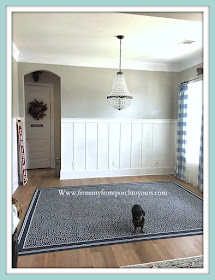 French Farmhouse-Dining Room-Ballard Designs-Indoor-Outdoor-Rug-Mia-Chandelier-Pottery-Barn-From My Front Porch To Yours-DIY-Wainscoting