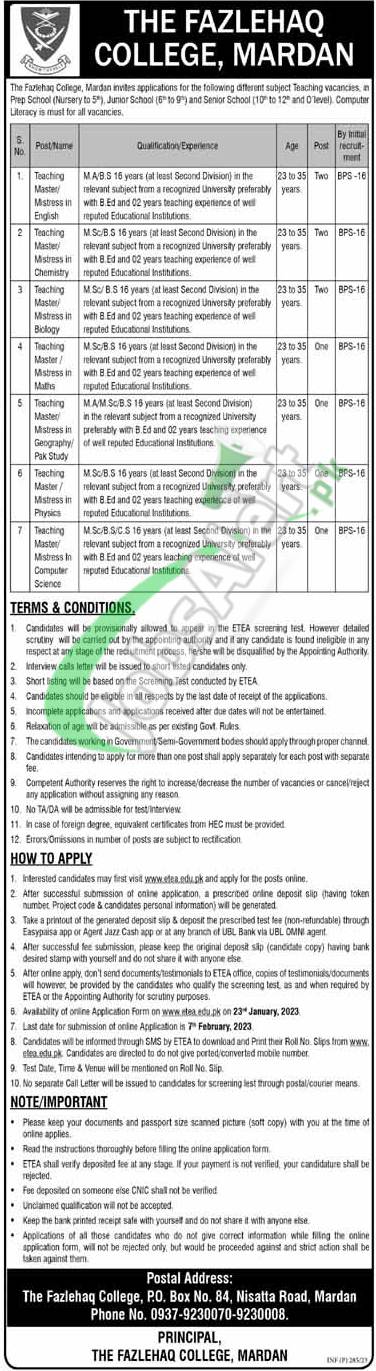 ETEA Jobs in KPK 2023 Educational Testing & Evaluation Agency KPK