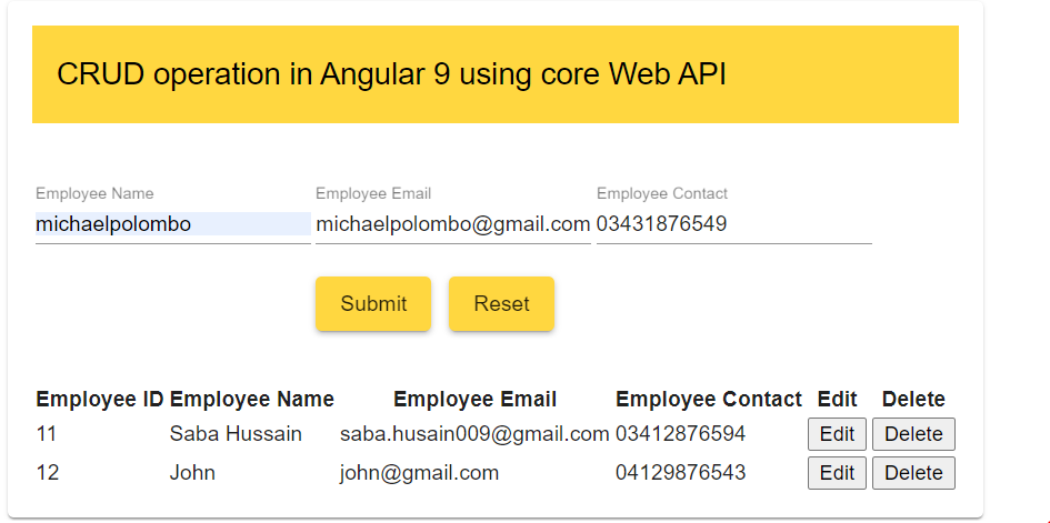 CRUD Operation in Angular 9 using Core Web API