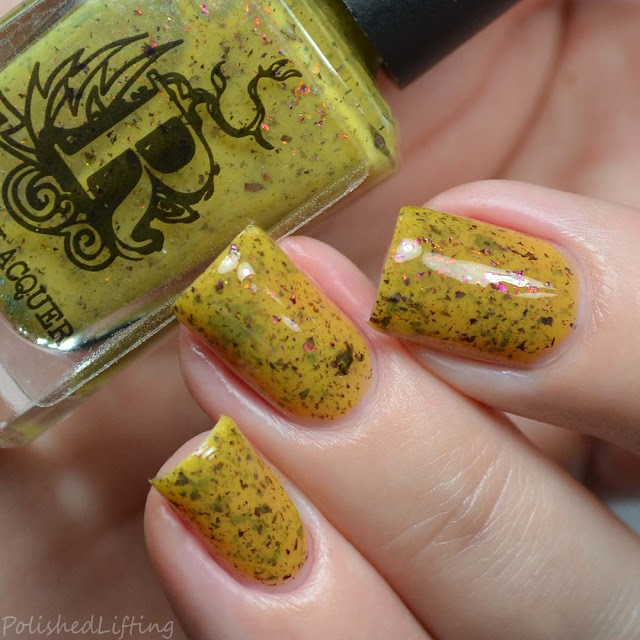 yellow nail polish with flakies