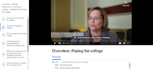 screenshot of Paying for College section of Khan Academy course