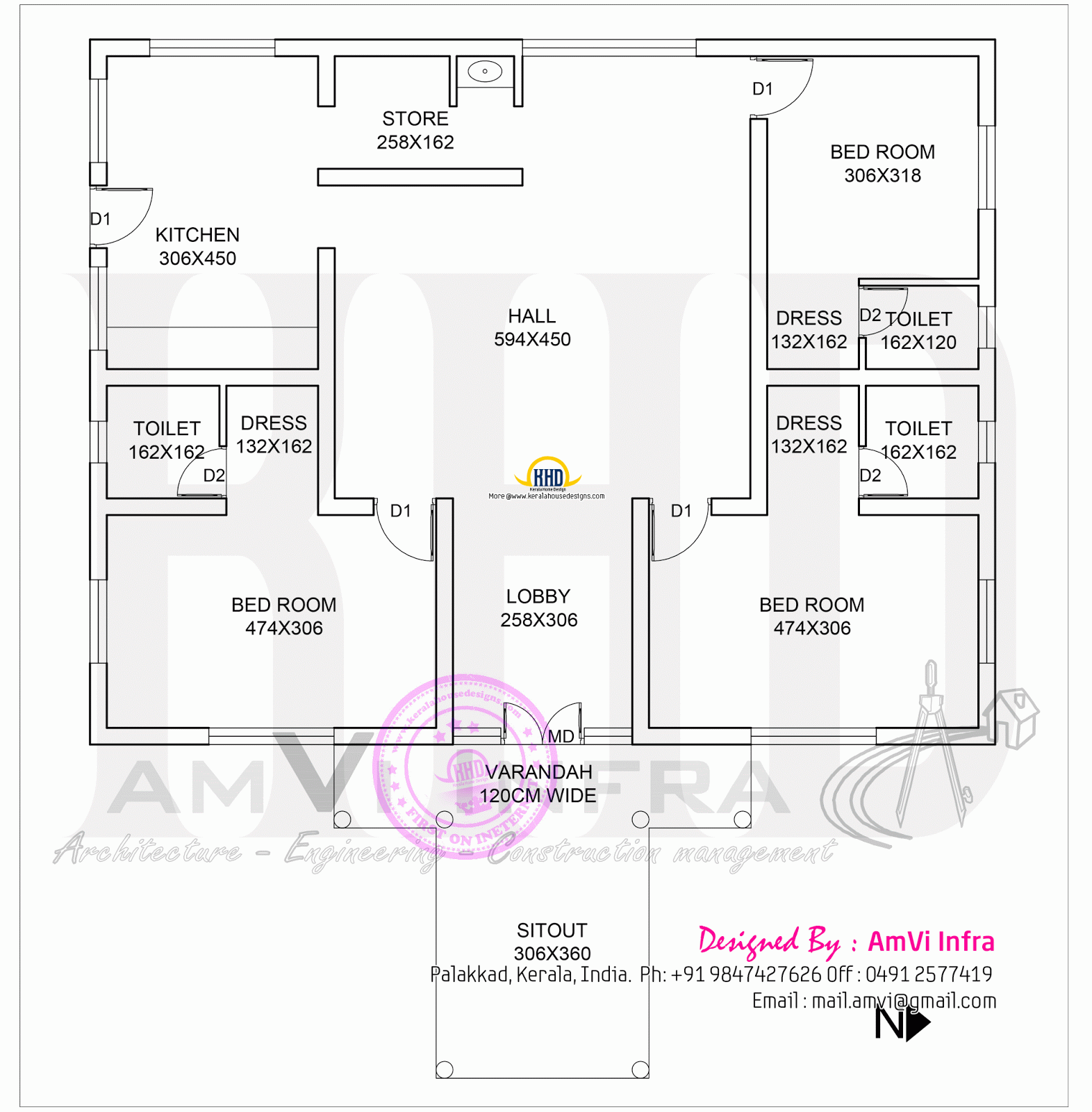 1600 square feet house  with floor plan  sketch  Kerala 