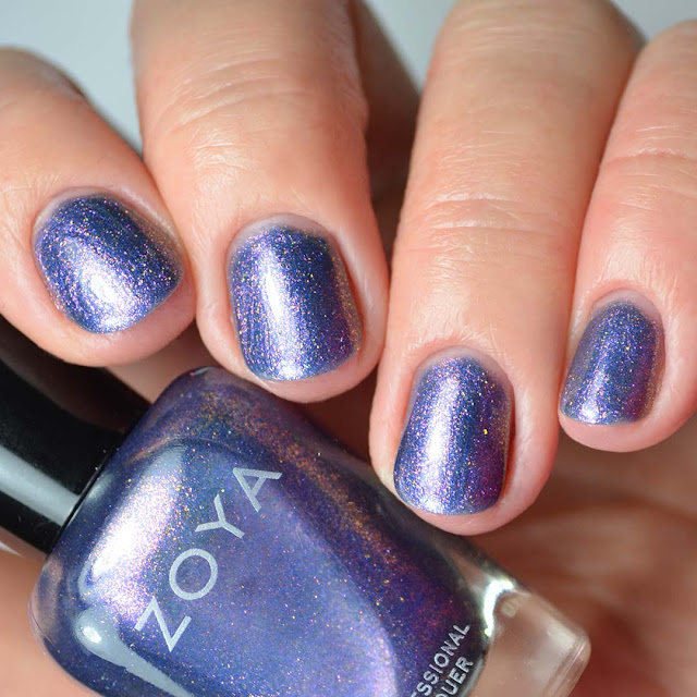 purple duochrome nail polish four finger swatch