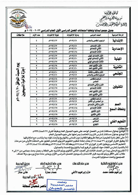 أخر تعديل - الجداول التفصيلة لكل فرق محافظة الدقهلية ترم أول 2024 %D9%85%D8%AC%D9%85%D8%B92