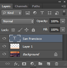 Now we have three layers, Background, Layer 1 and the type layer.