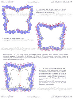 schema e spiegazioni orecchini a forma di farfalla realizzati in peyote