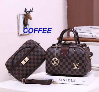 TAS WANITA IMPORT BATAM TERBARU HANDBAG CEWEK FASHION KULIT MURAH DV4619LV# SET 2 IN 1 SEMI PREMIUM