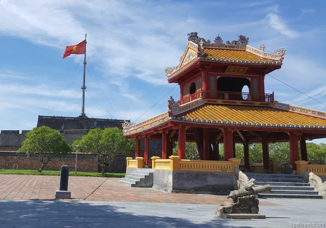 View of the Flag Tower or Ky Dai in front of the Hue Imperial City