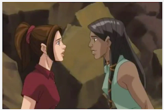 Kitty Pryde speaking with Danielle Moonstar, a Native American girl with her hair in braids.