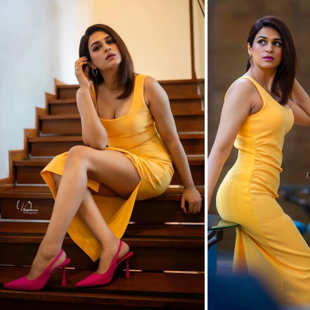 Shraddha Das in a Body Hugging Yellow Dress: Radiating Elegance and Glamour (View Pics)