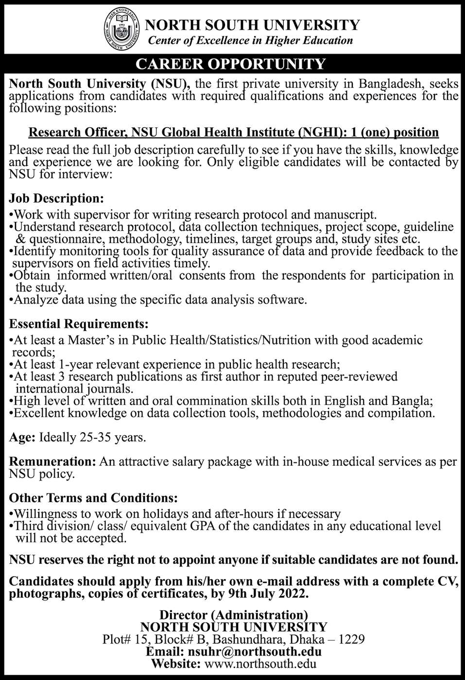 North South University Job Circular 2022