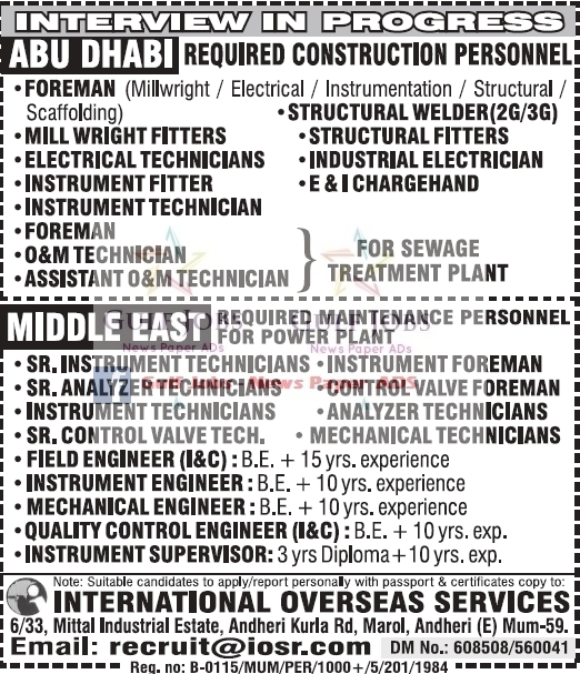 Abudhabi & Middle East Large Job Opportunities