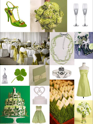 a great inspiration board for a monocromatic green Irish wedding