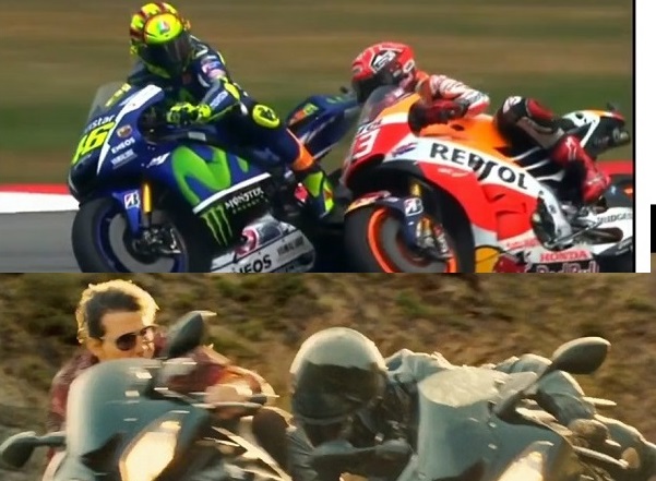 Video Insiden Valentino rossi Tendang Marc Marquez ternyata meniru adegan Mission Imposible 5