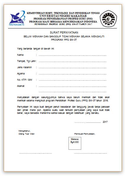 Contoh Surat Pernyataan Belum Menikah dan Sanggup Tidak 