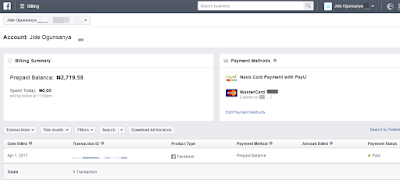 naira facebook ad account prepaid balance