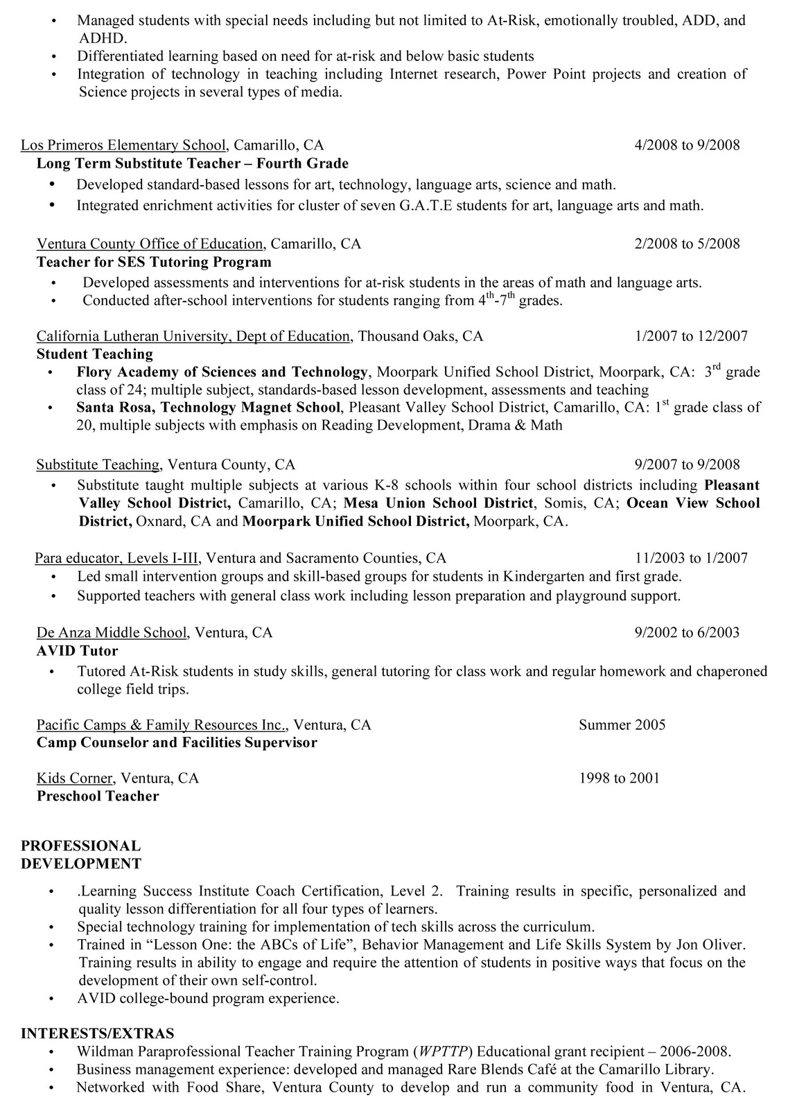 Professional Profile Resume