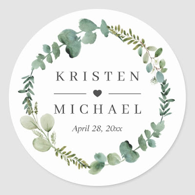  Eucalyptus Leaves Wreath Wedding Favor Seal