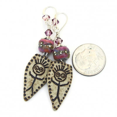 wild woman earrings ceramic lampwork crystals