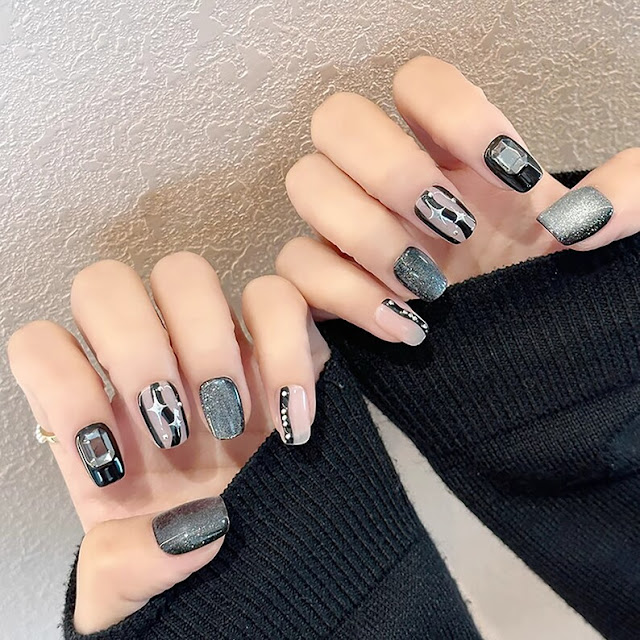 Negative Space with Black Swirls Gel Nail Wraps