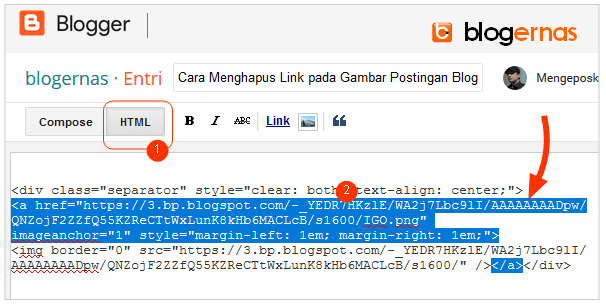 Cara Menghapus Link pada Gambar Postingan Blog