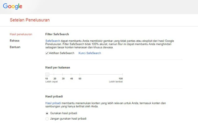 menonaktifkan safesearch