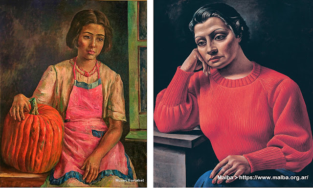 obras de Antonio Berni: "Menina com abóbora" e "A mulher com suéter vermelho"