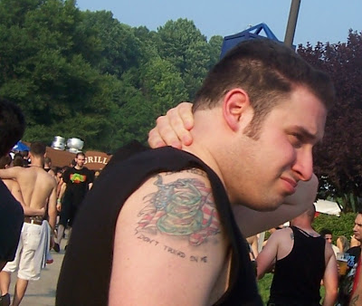 A closer view reveals a pretty nice Don't Tread on Me tattoo