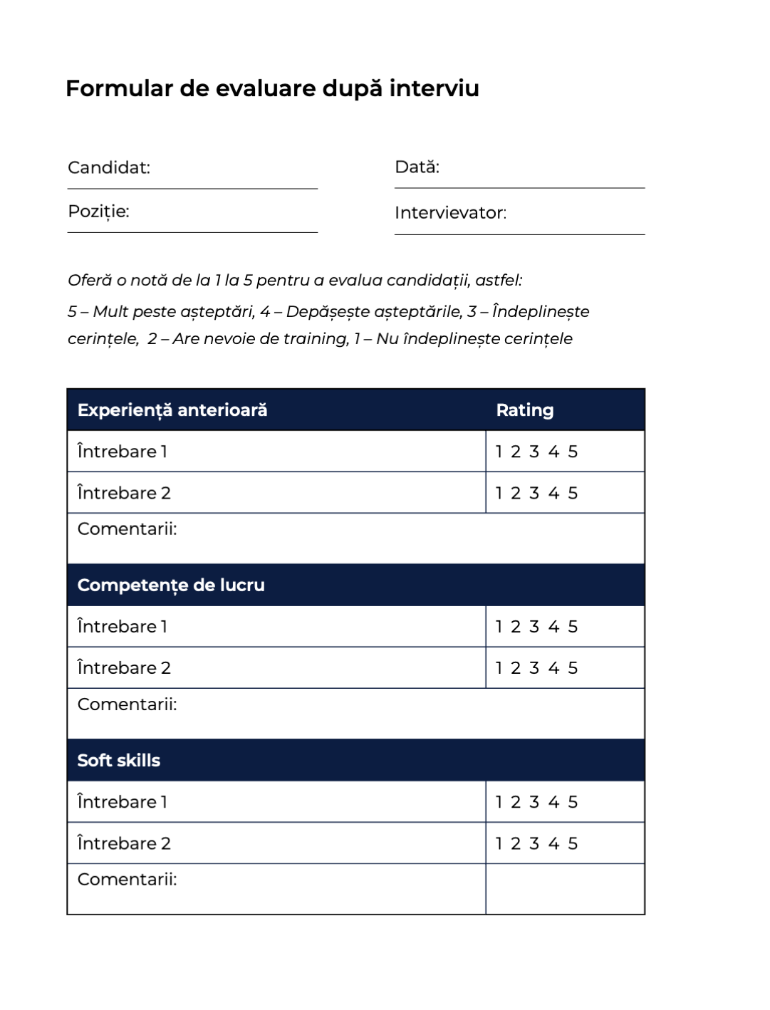 formular de evaluare