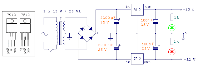 12V power supply,Symmetric,Shematic,circuit componenets