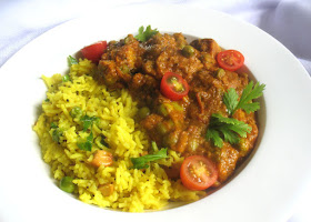 Chickpea Flour Cubes in a Spicy Madras Sauce