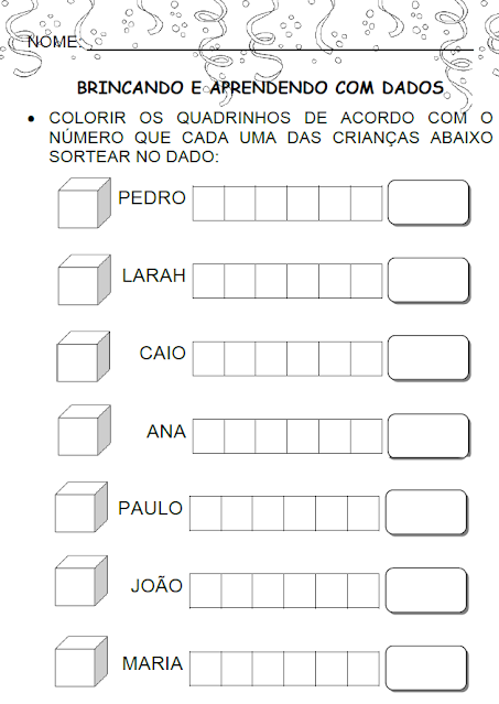 Brincando com dados e colorindo os quadrinhos png