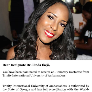 Linda Ikeji to be awarded with an Honorary Doctorate from Trinity International University of Georgia for her contribution to media in Africa