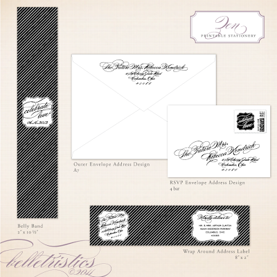 black white diagonal script printable wedding invitation design