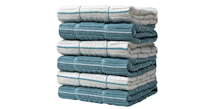 Premium Kitchen Towels (16”x 26”, 6 Pack) – Large Cotton Kitchen Hand Towels – Window Pane Design – 435 GSM Highly Absorbent Tea Towels Set With Hanging Loop – Aqua