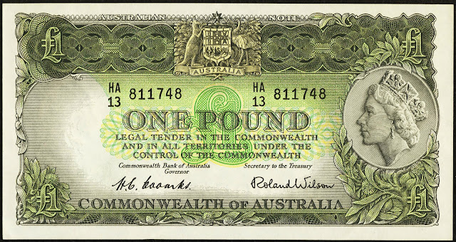 Commonwealth of Australia One Pound banknote 1953 Queen Elizabeth II